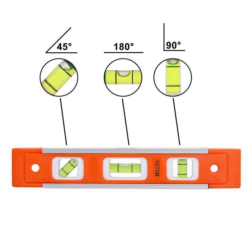 YOTOM 2pcs 9 inch Aluminum-Sided Magnetic Torpedo Level, Box Level Spirit Bubble level - Orange - Image 5